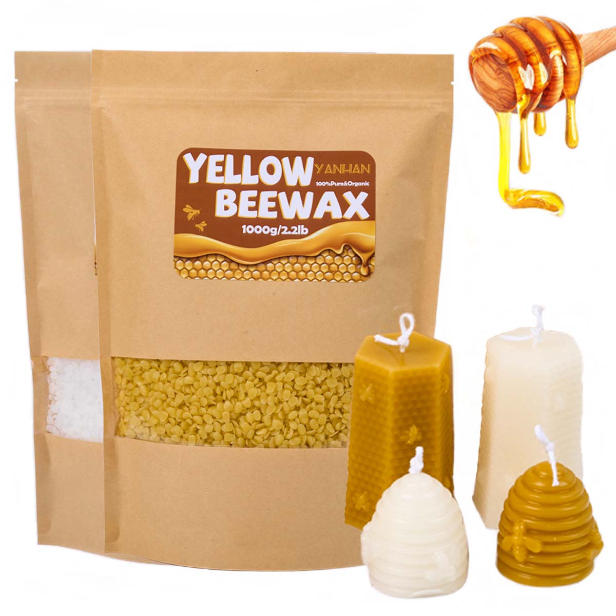 1000g เม็ดธรรมชาติบริสุทธิ์สีข - Beeswax Taper Candle บทวิจารณ์และราคา